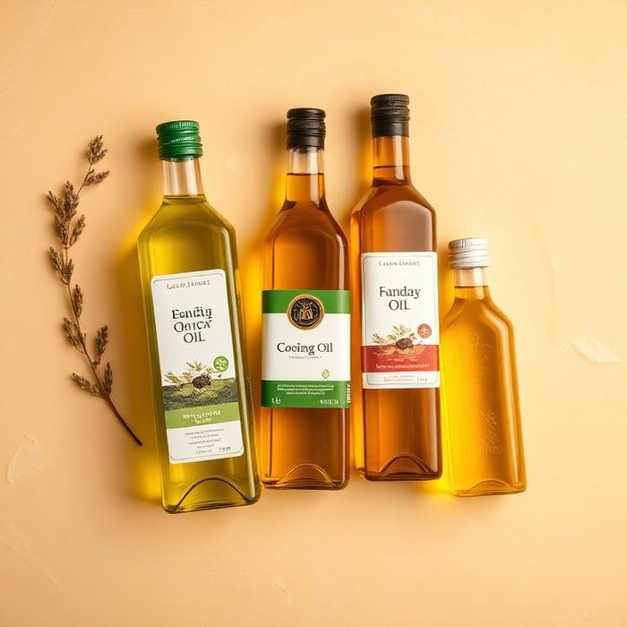 Bottles of cold pressed cooking oils