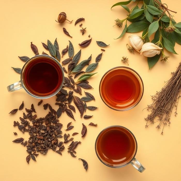 Cups of brewed tea with loose leaves